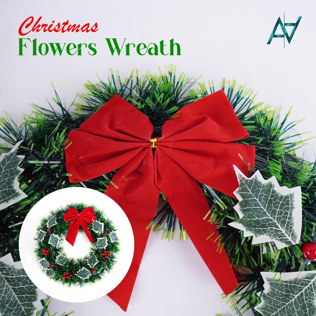 Christmas Holly & Red Bow Wreath - aliakbardecoration