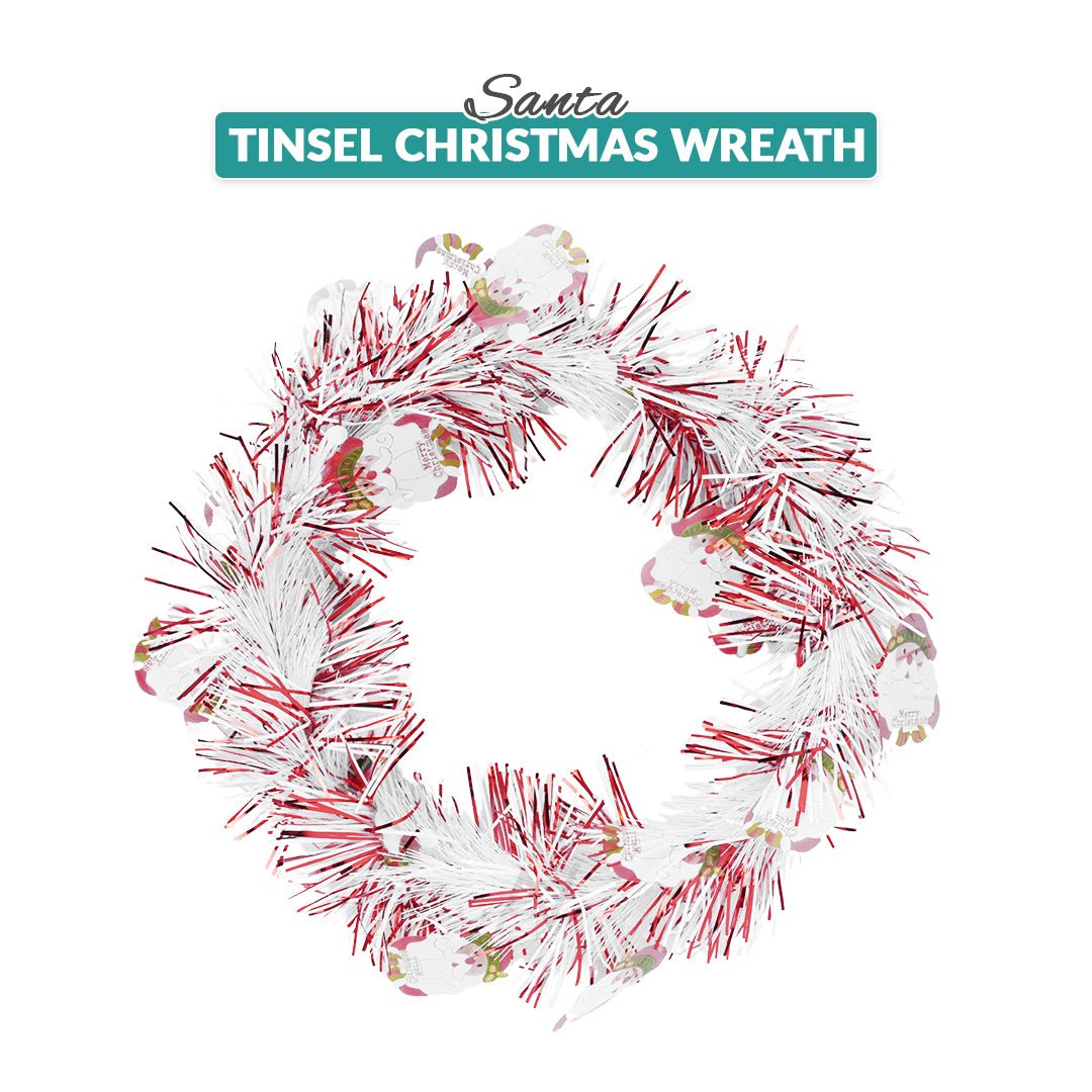 Christmas Tinsel Wreath – Red & White Festive Decor - aliakbardecoration