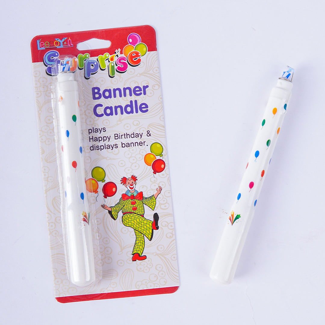 Fan Surprise Banner Candle – Fun Birthday Cake Decoration with Spinning Banner for Kids’ Parties - aliakbardecoration