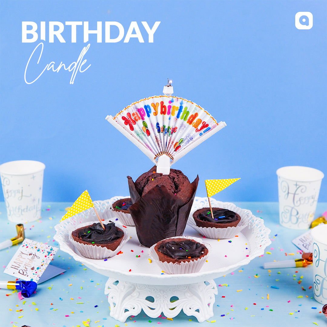 Fan Surprise Banner Candle – Fun Birthday Cake Decoration with Spinning Banner for Kids’ Parties - aliakbardecoration