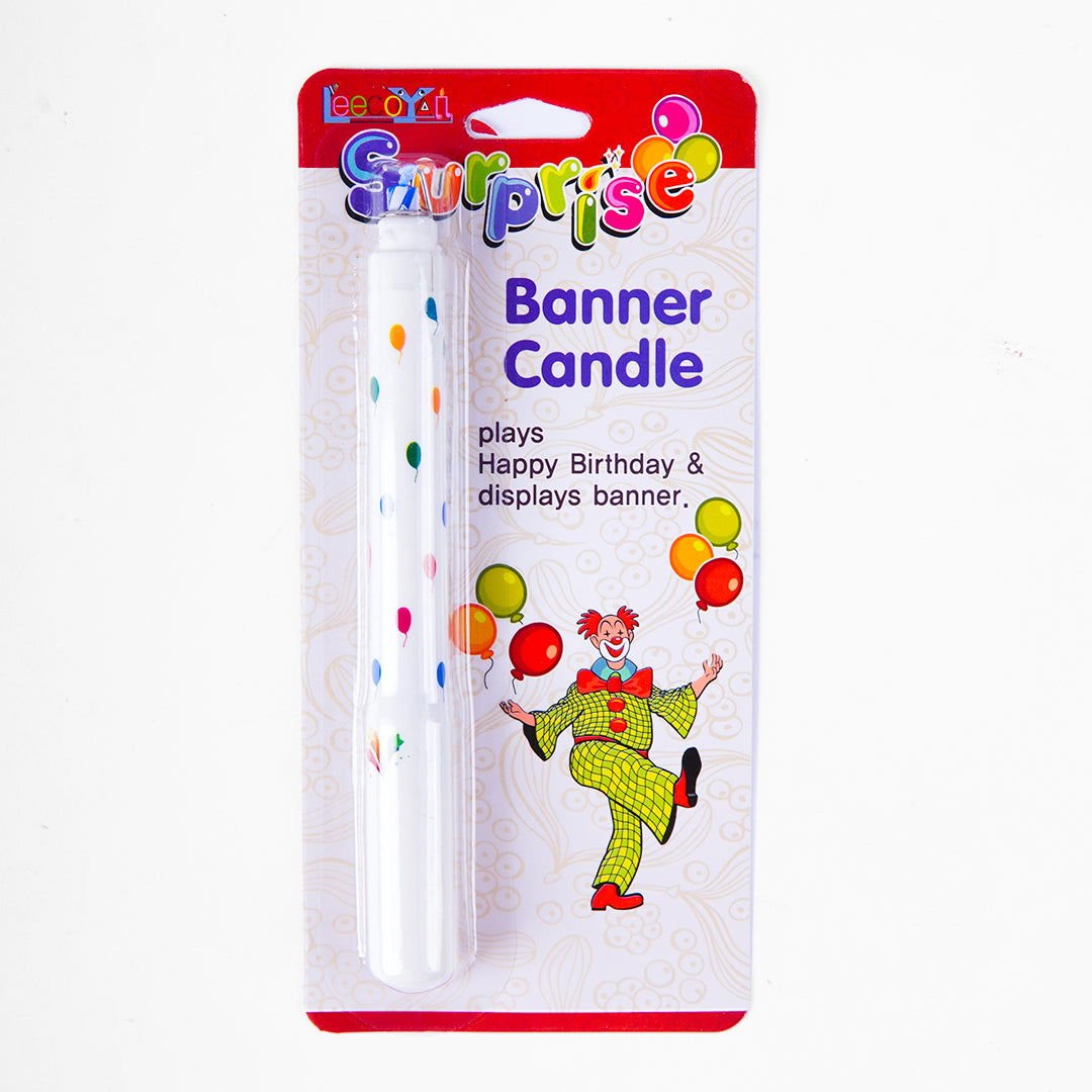 Fan Surprise Banner Candle – Fun Birthday Cake Decoration with Spinning Banner for Kids’ Parties - aliakbardecoration
