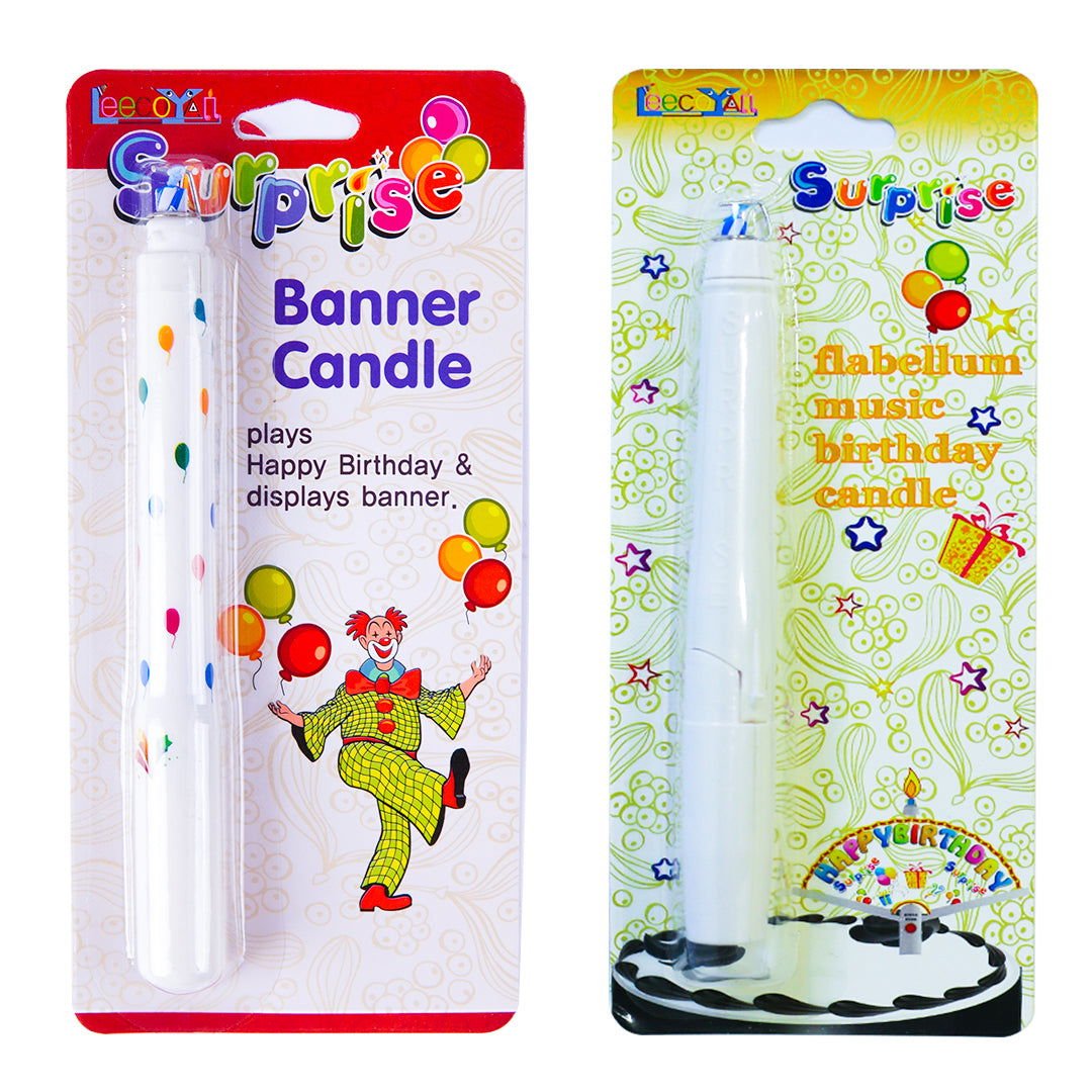 Fan Surprise Banner Candle – Fun Birthday Cake Decoration with Spinning Banner for Kids’ Parties - aliakbardecoration