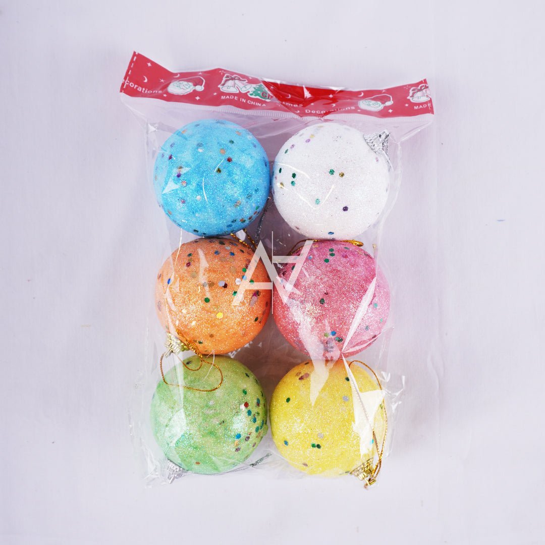 Glitter Christmas Hanging Balls – Pack of 6 - aliakbardecoration