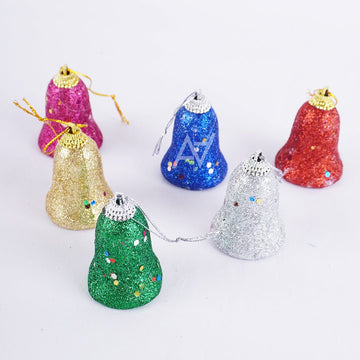 Glitter Christmas Hanging Bells – 6 Pcs - aliakbardecoration
