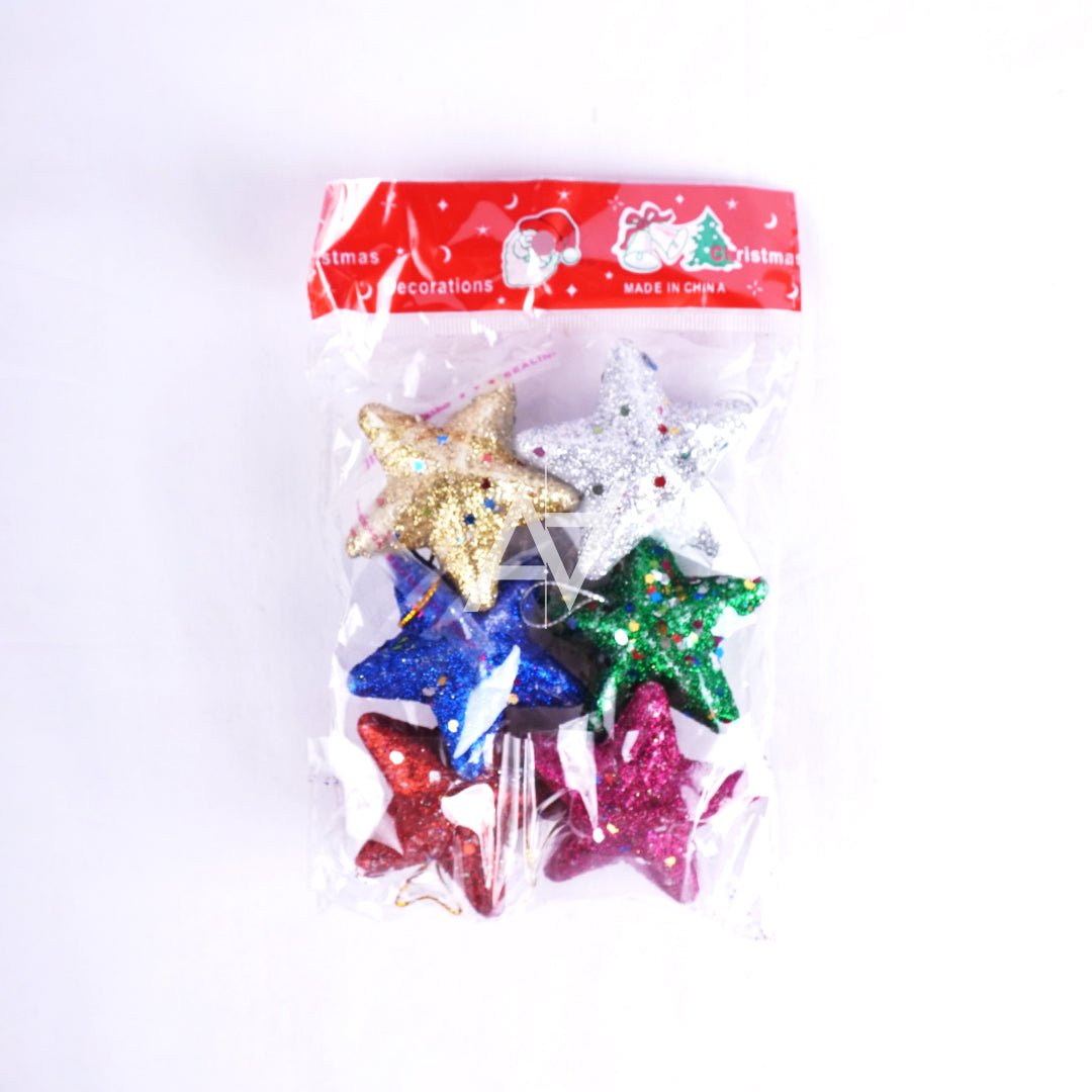 Glitter Christmas Star Hanging – Set of 6 (Multicolor) - aliakbardecoration