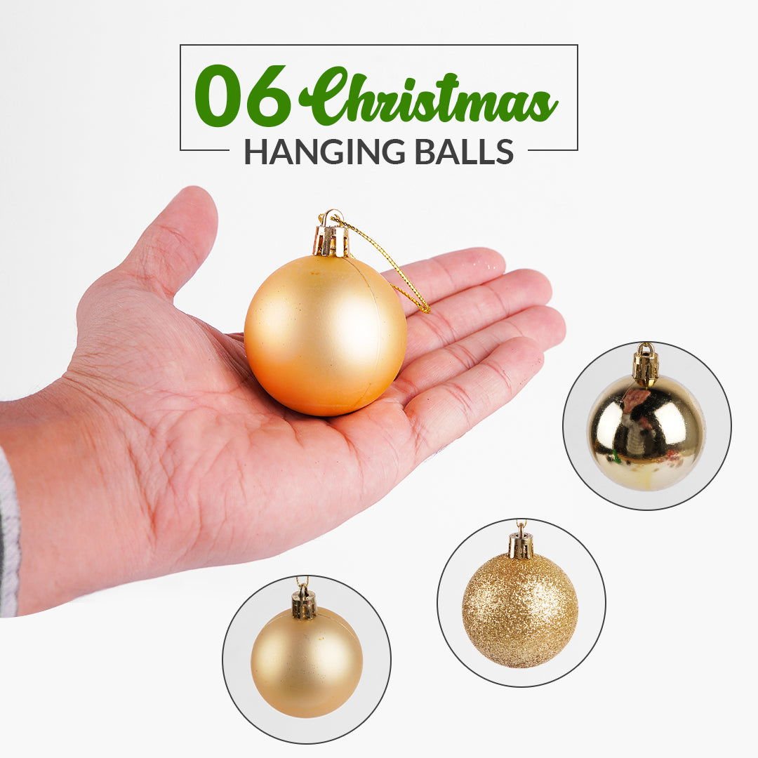 Golden & Red Hanging Ball 6 Pcs for Christmas Party Decor - aliakbardecoration