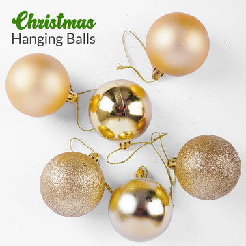 Golden & Red Hanging Ball 6 Pcs for Christmas Party Decor - aliakbardecoration
