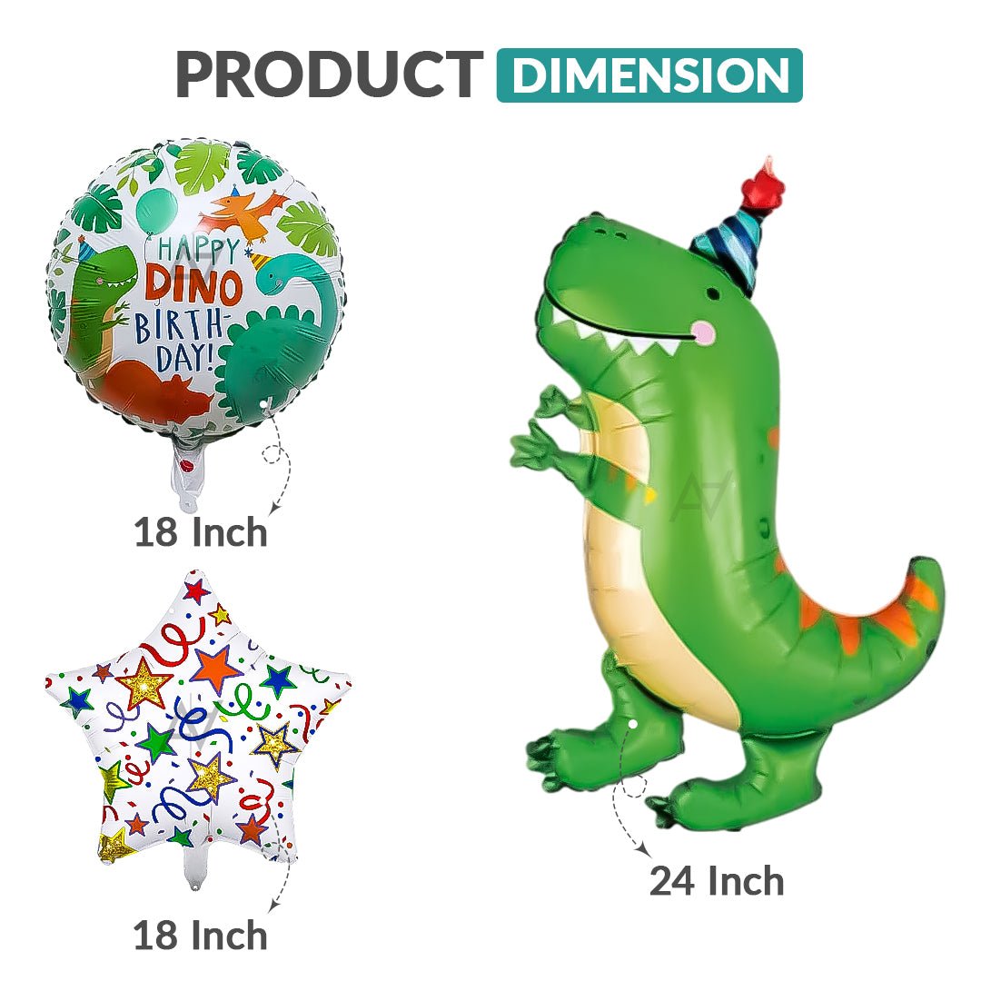 Happy Dino Birthday Foil Balloon Set (5 Pcs) – Dinosaur Party Décor - aliakbardecoration