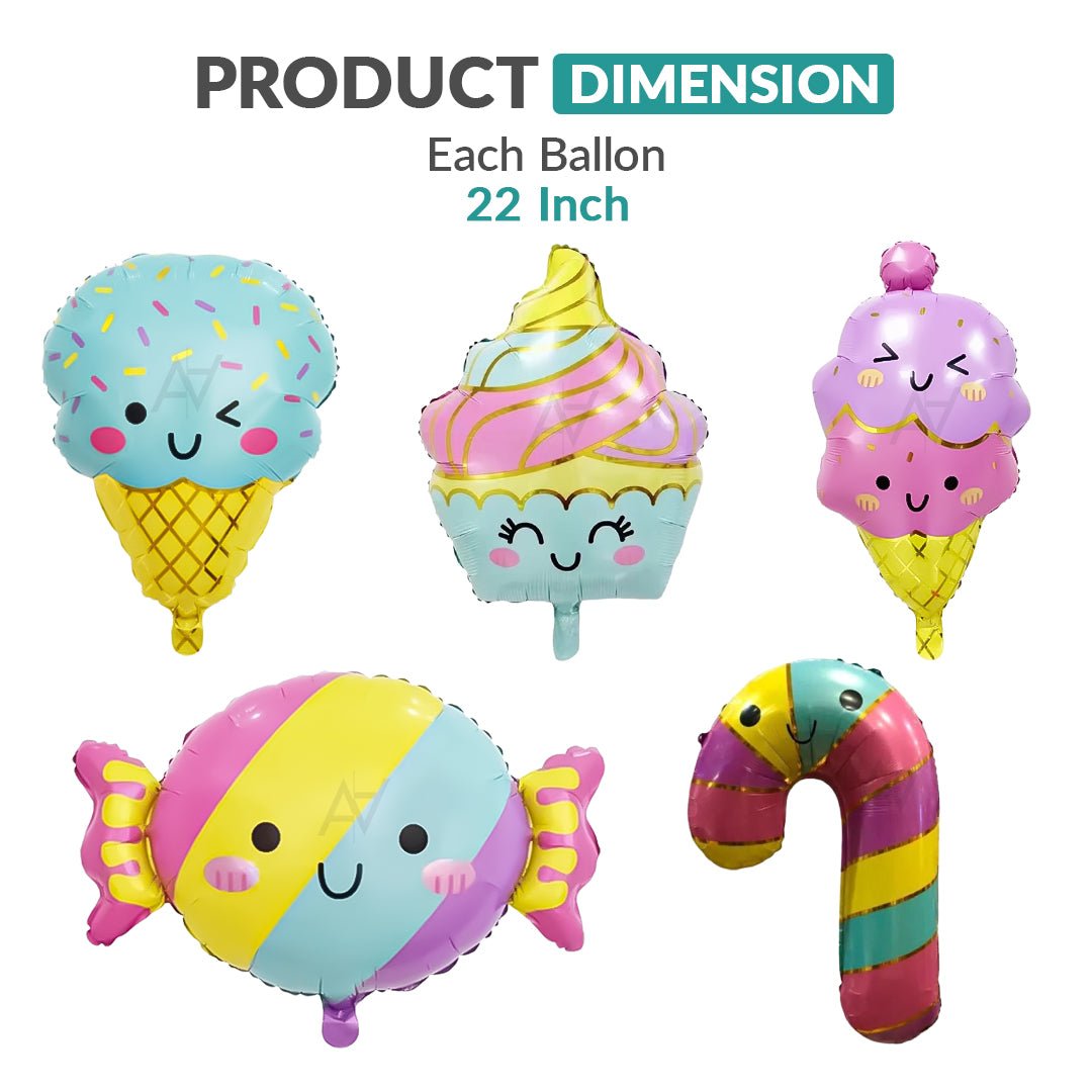 Ice Cream Foil Balloon Set (5 Pcs) by Ali Akbar Decoration – Party Balloons - aliakbardecoration