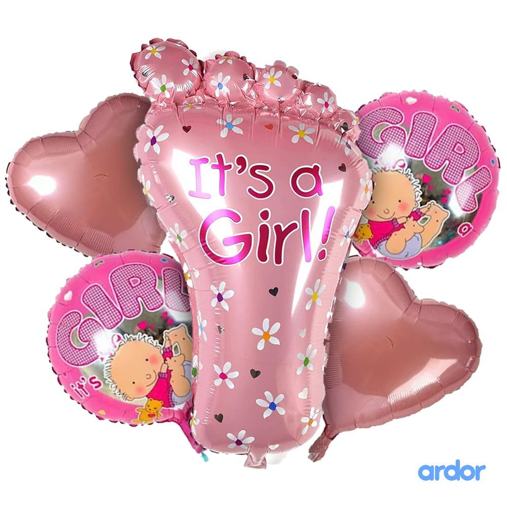 Its a Girl 5 Pcs Foot Shaped Foil Balloons Sets - aliakbardecoration
