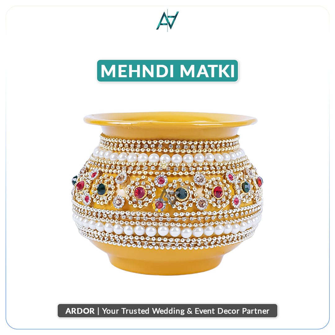Mehndi Metal Matki with Pearl Detailing - aliakbardecoration