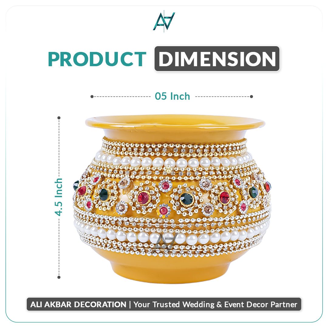 Mehndi Metal Matki with Pearl Detailing - aliakbardecoration