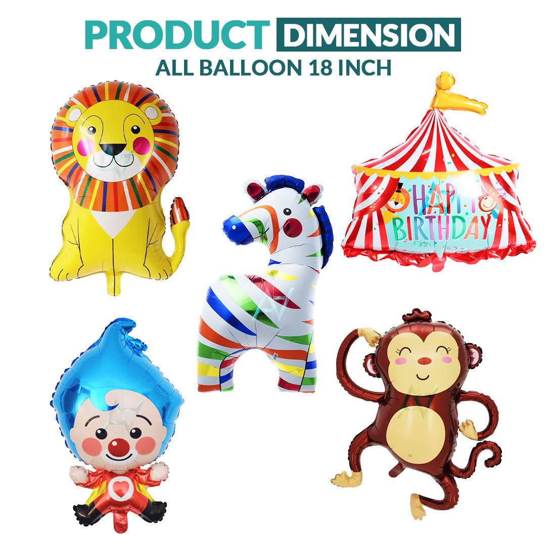 Pack of 10 - Circus theme foil balloons - 5 pcs Set - Ali Akbar decoration - aliakbardecoration