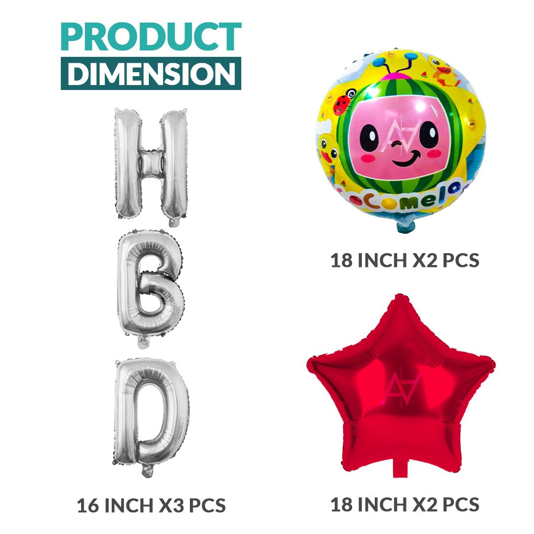 Pack of 10 - Cocomelon Foil Balloons - 5 pcs Set - Ali Akbar decoration - aliakbardecoration