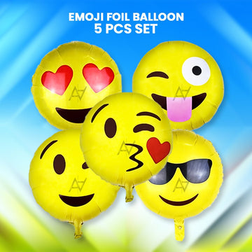 Pack of 10 - Emoji Foil Balloon - 5 Pcs Set - Ali Akbar decoration - aliakbardecoration