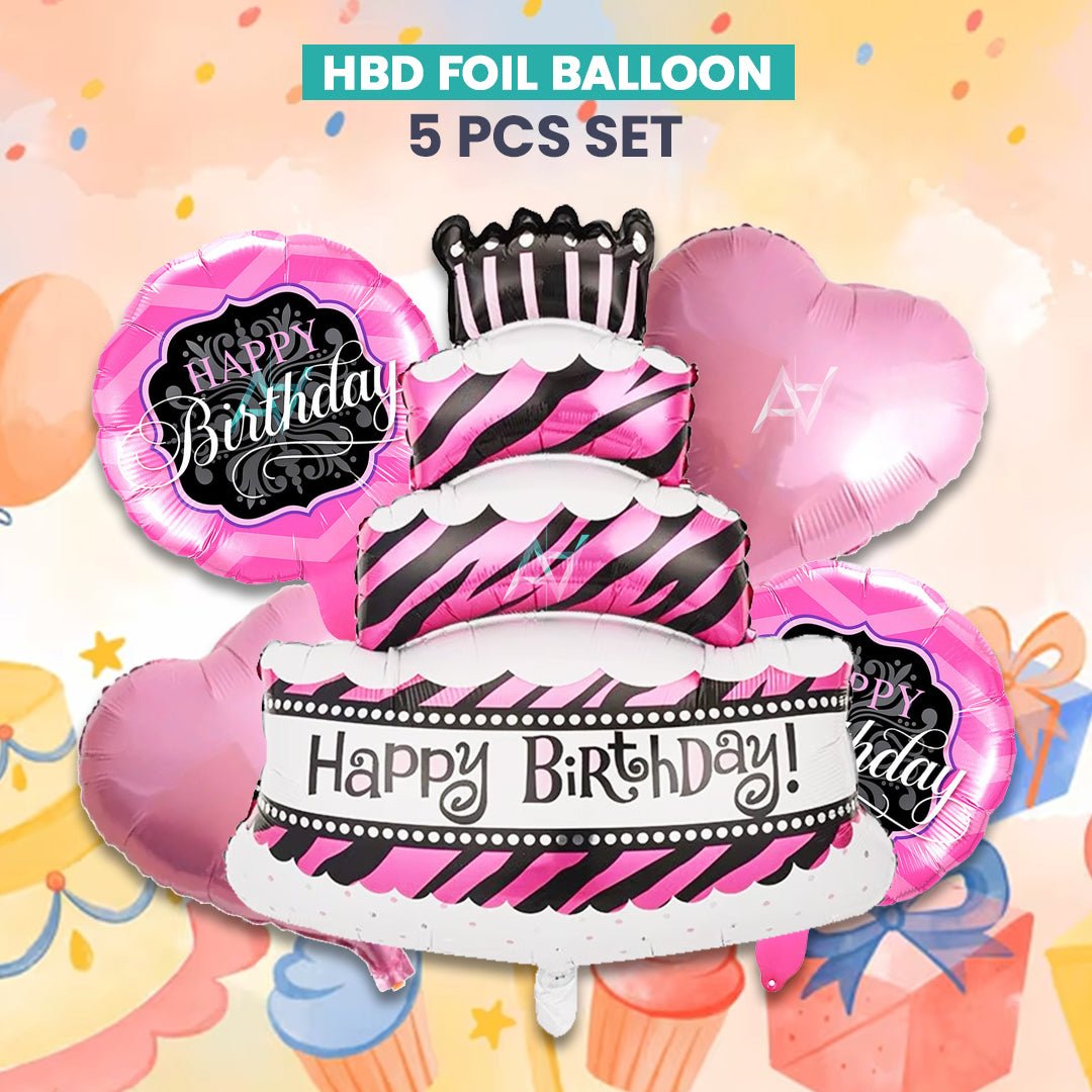 Pack of 10 - Happy birthday Foil Balloons - 5 pcs set - Ali Akbar decoration - aliakbardecoration