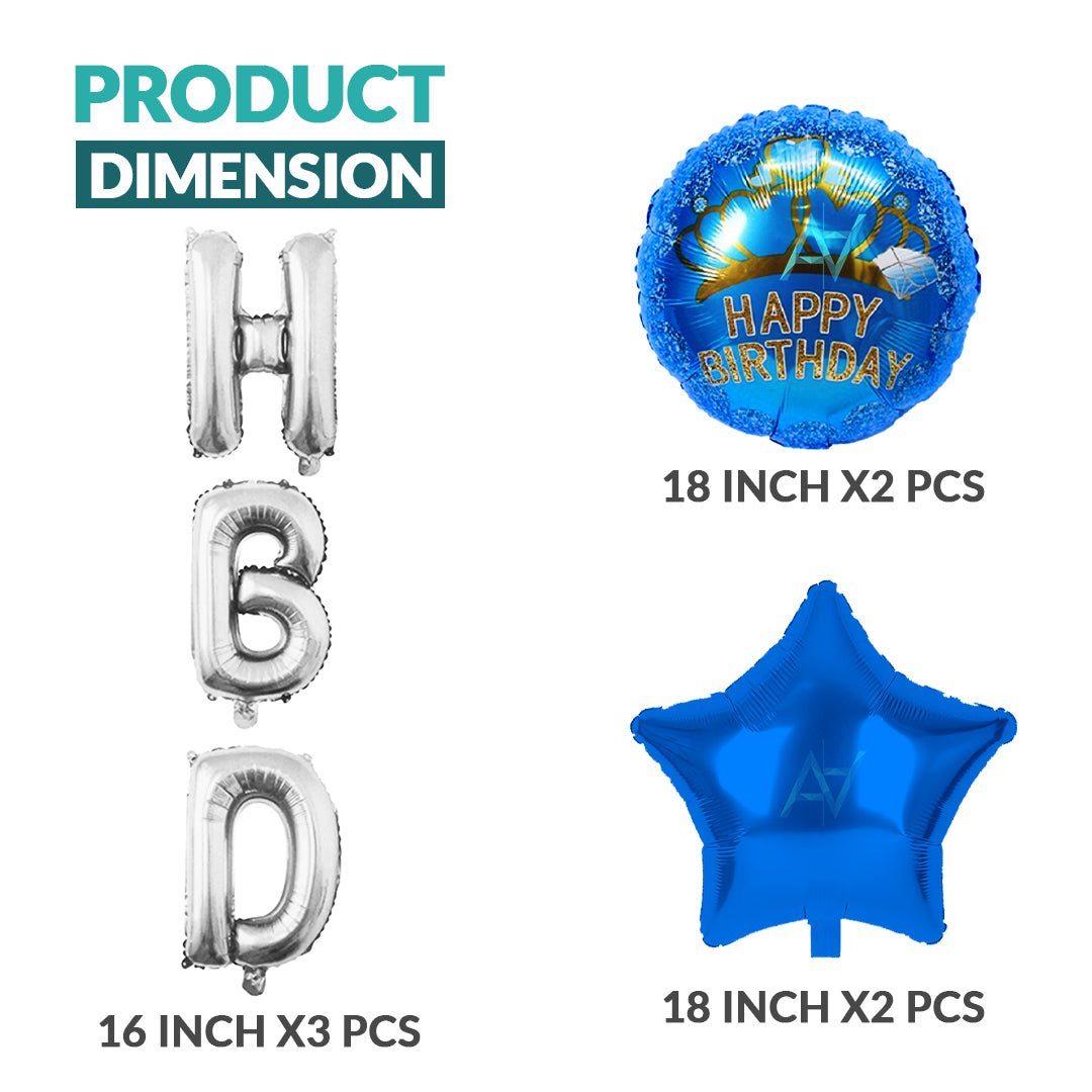 Pack of 10 - HBD Foil Balloons Set - 7 pcs Set - Ali Akbar decoration - aliakbardecoration