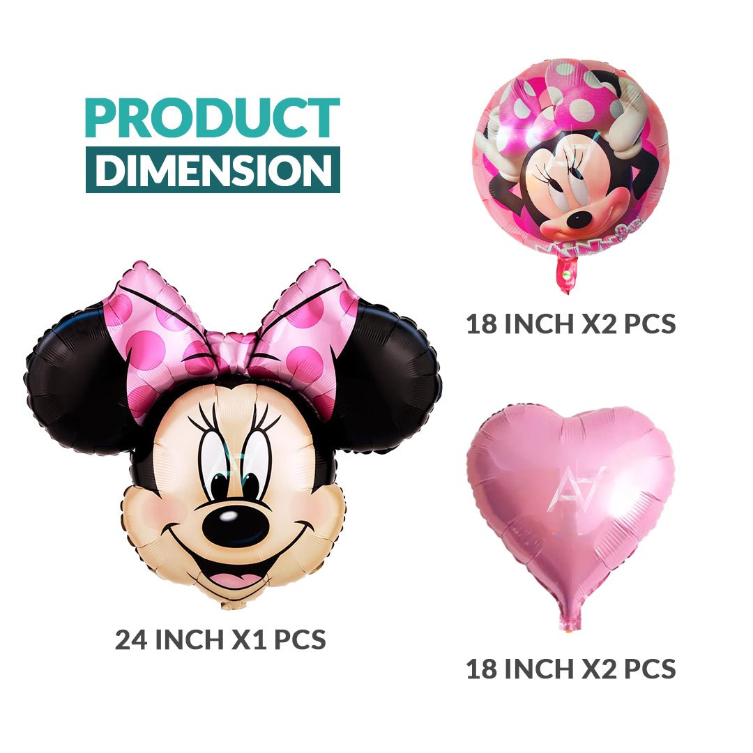 Pack of 10 - Minnie Mouse Foil Balloon - 5 pcs Set - Ali Akbar decoration - aliakbardecoration