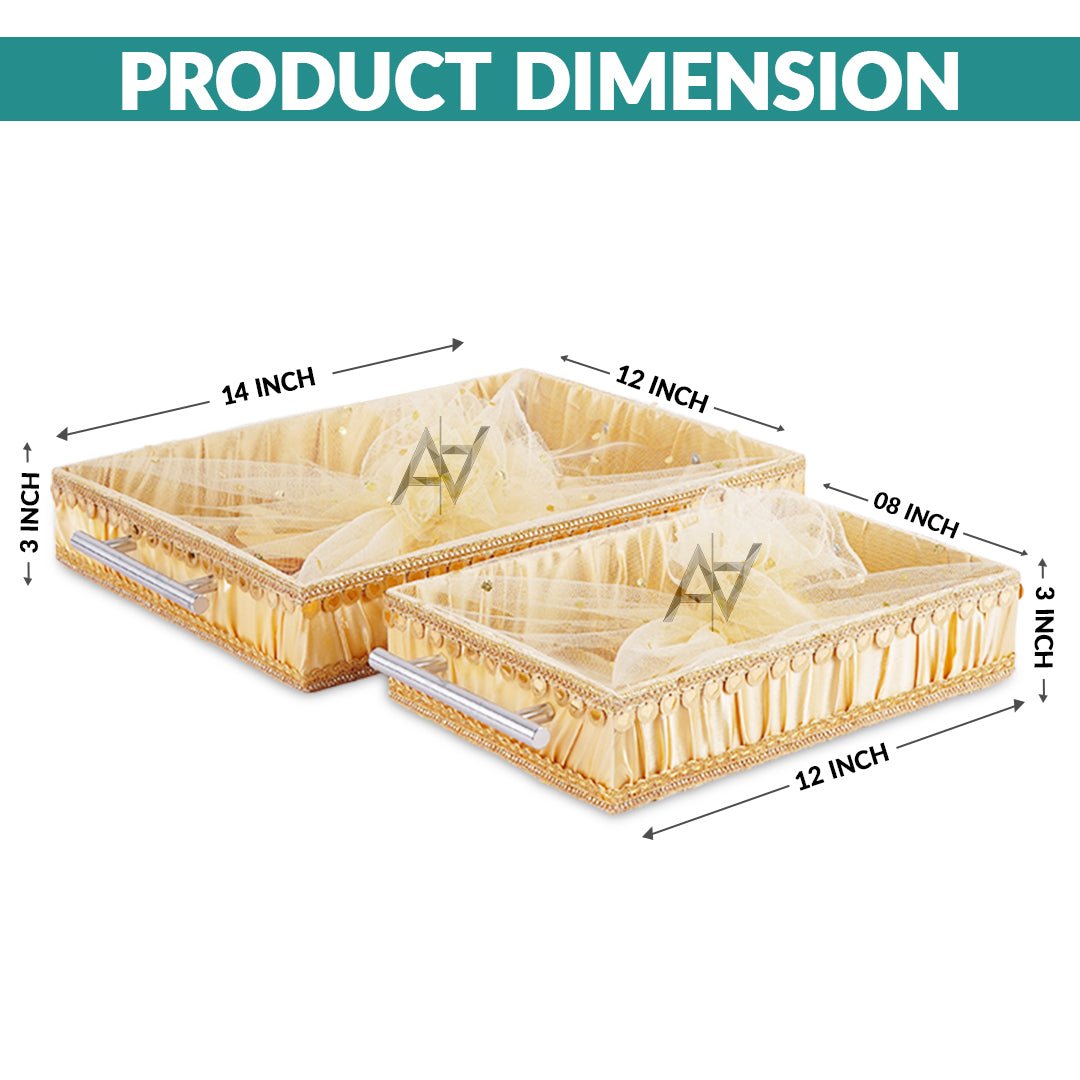 Set of 2 – Golden Satin Wedding Trays for Gifting & Decor - aliakbardecoration