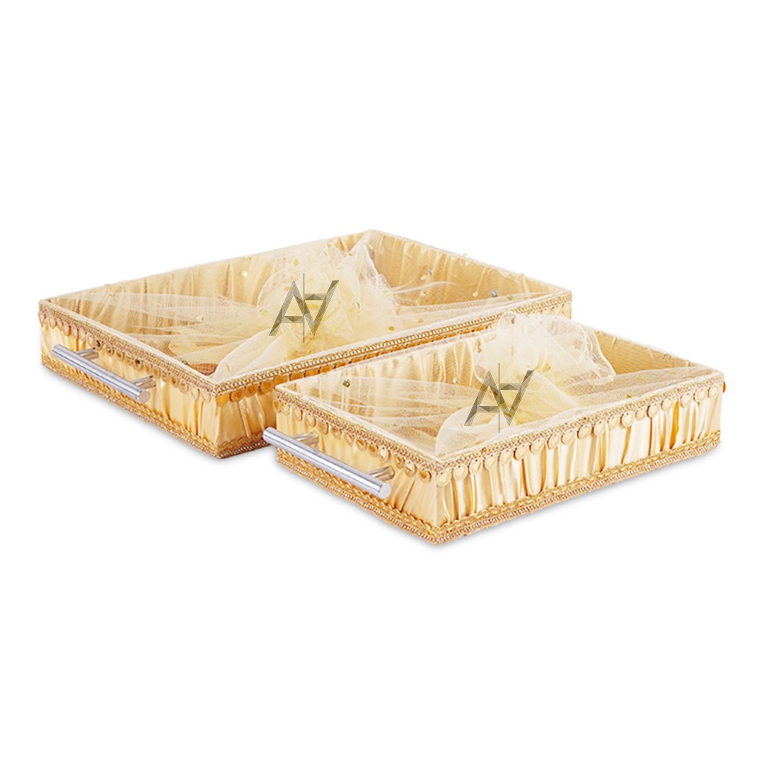 Set of 2 – Golden Satin Wedding Trays for Gifting & Decor - aliakbardecoration