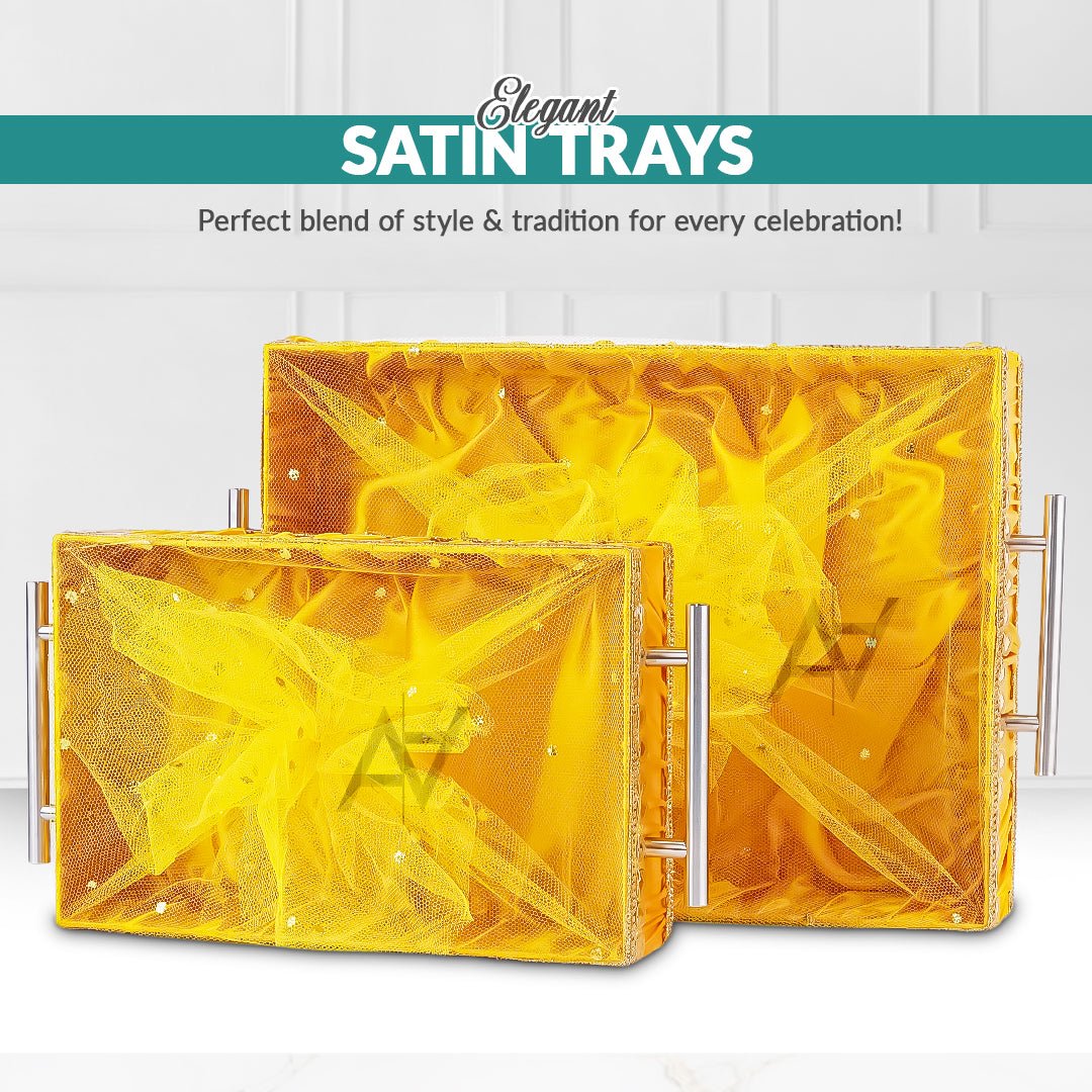 Set of 2 – Yellow Satin Wedding Trays for Gifting & Decor - aliakbardecoration