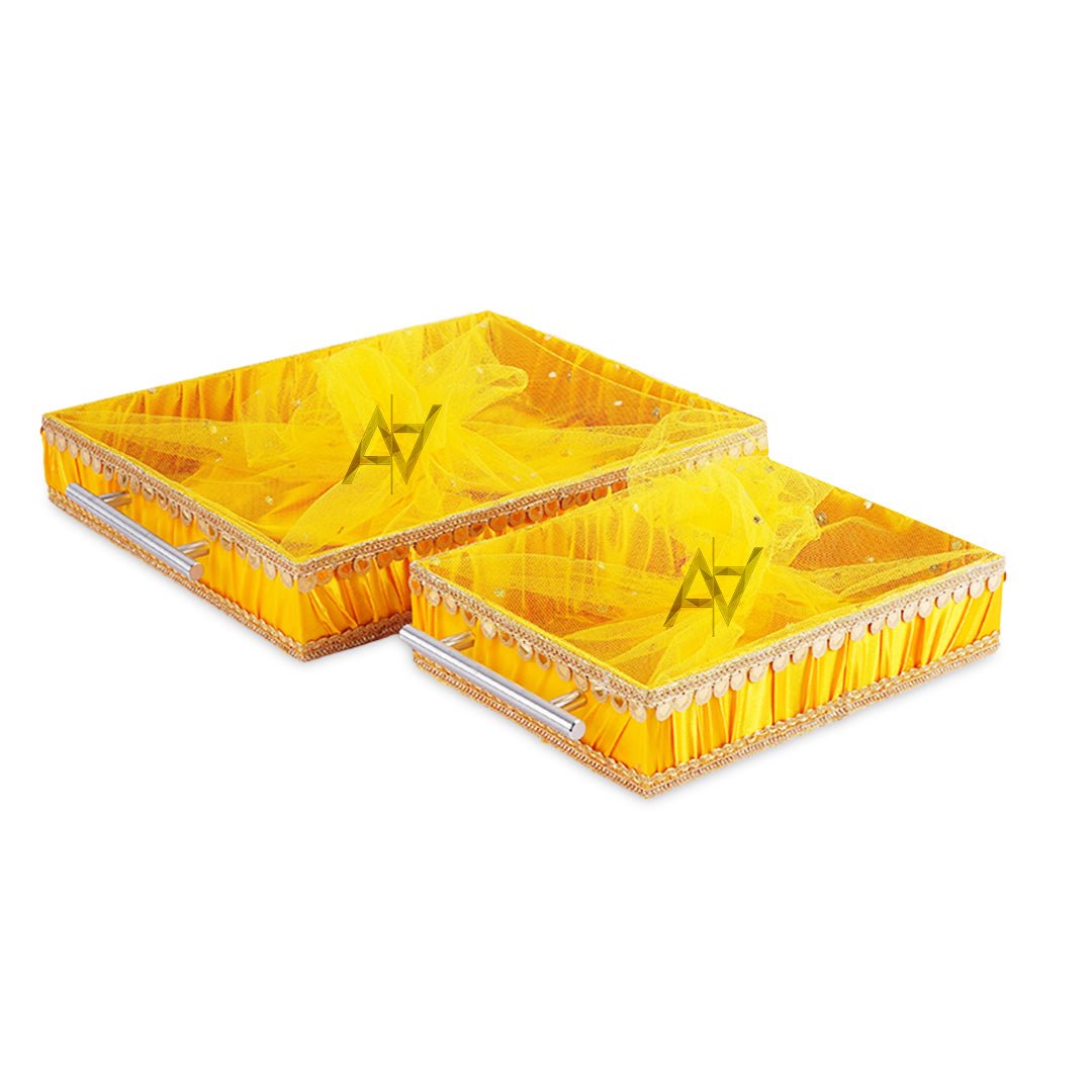 Set of 2 – Yellow Satin Wedding Trays for Gifting & Decor - aliakbardecoration
