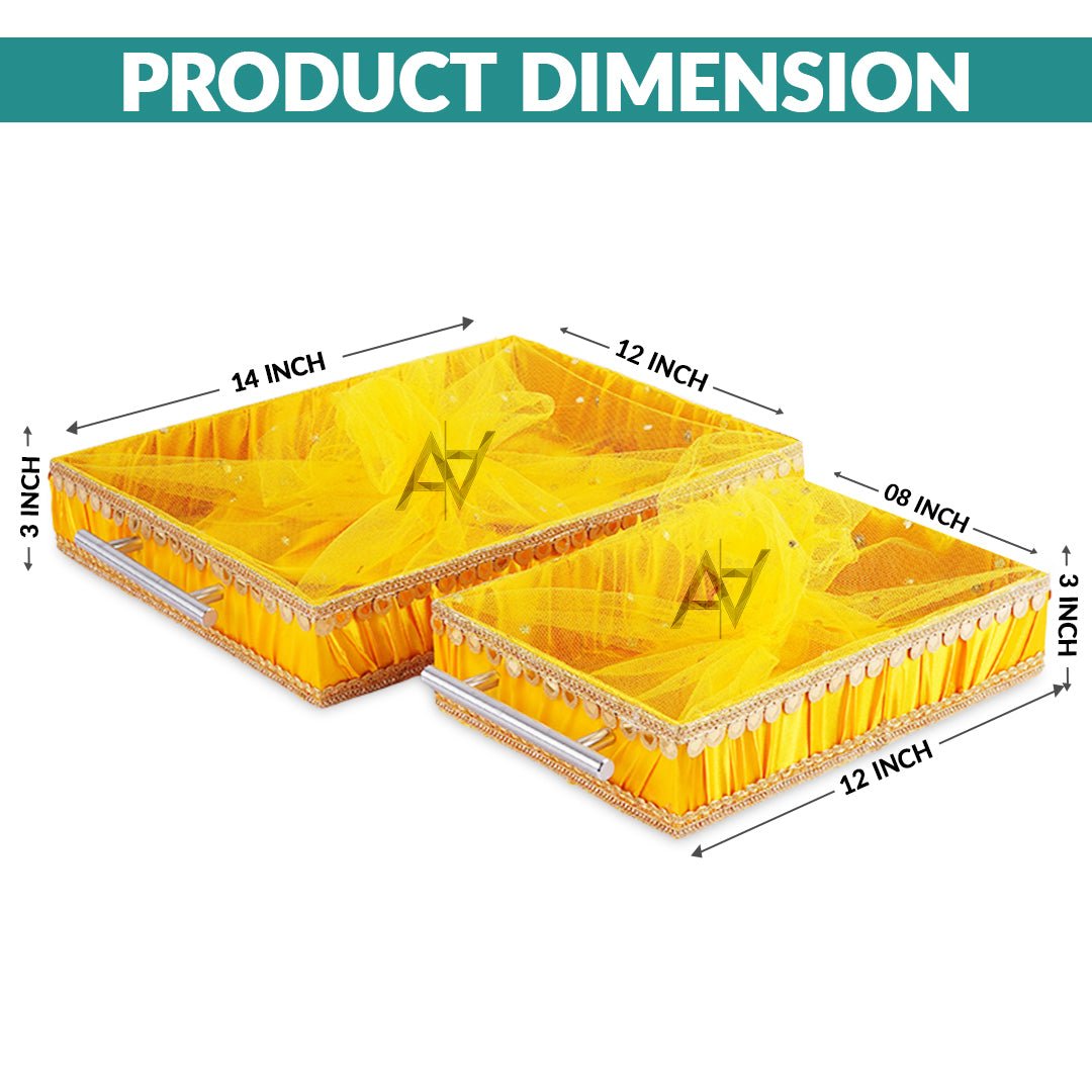 Set of 2 – Yellow Satin Wedding Trays for Gifting & Decor - aliakbardecoration