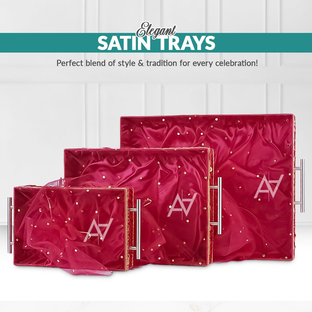 Set of 3 – Hot Pink Satin Wedding Trays for Gifting & Decoration - aliakbardecoration