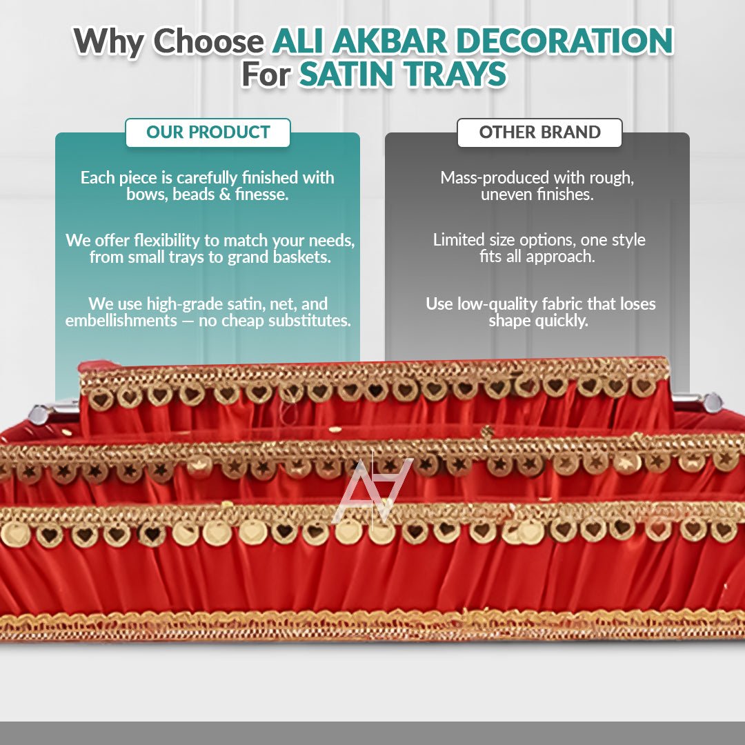 Set of 3 – Red Satin Wedding Trays for Gifting & Decoration - aliakbardecoration