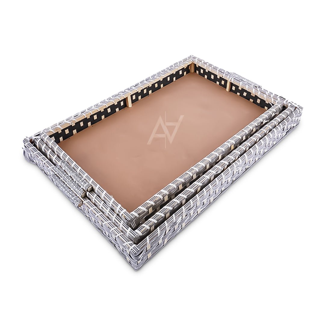 Set of 3 - Silver Rectangle Wedding Cane Trays - Perfect for Gifting & Wedding decor - aliakbardecoration