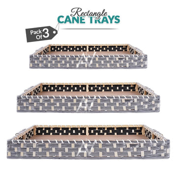 Set of 3 - Silver Rectangle Wedding Cane Trays - Perfect for Gifting & Wedding decor - aliakbardecoration