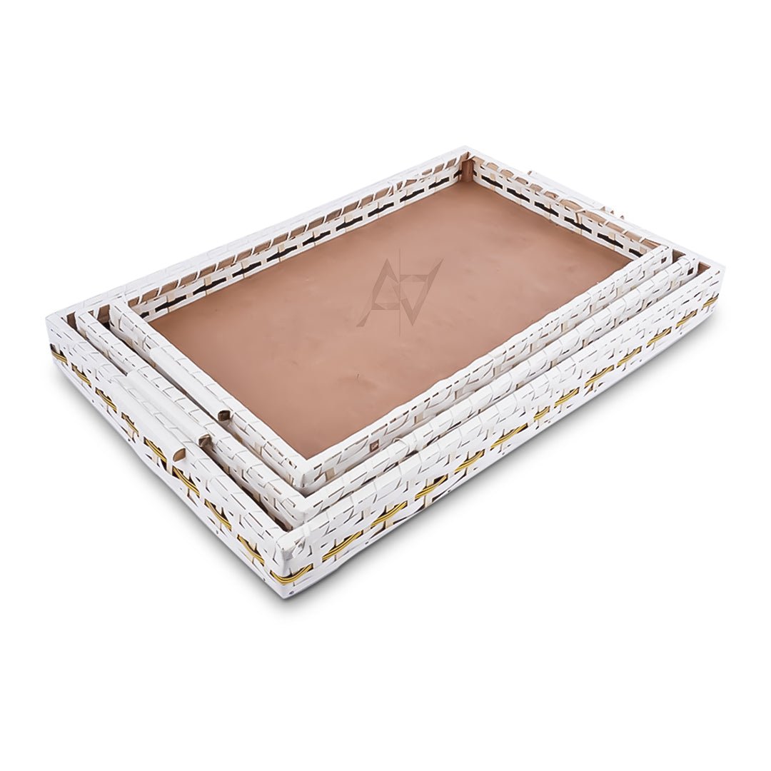 Set of 3 - White Rectangle Wedding Cane Trays - Perfect for Gifting & Wedding decor - aliakbardecoration