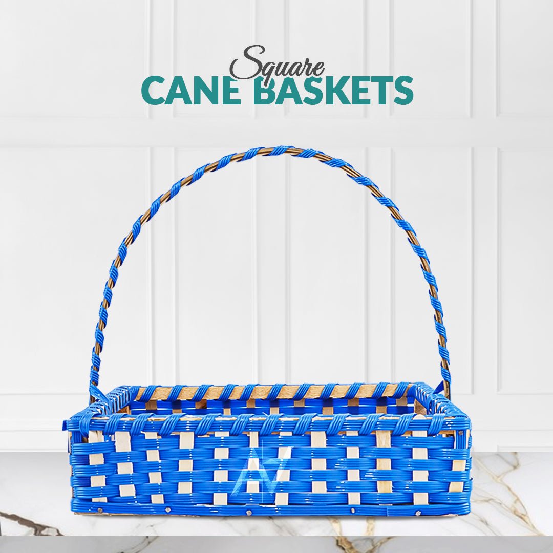 Set of 5 - Blue Square Cane Baskets for Gifting or Wedding decoration - aliakbardecoration