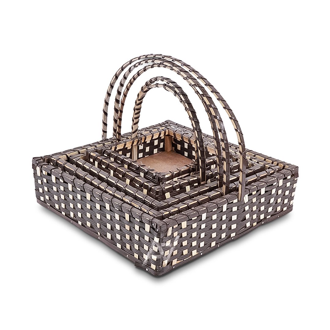 Set of 5 - Coffee Brown Square Cane Baskets for Gifting or Wedding decoration - aliakbardecoration