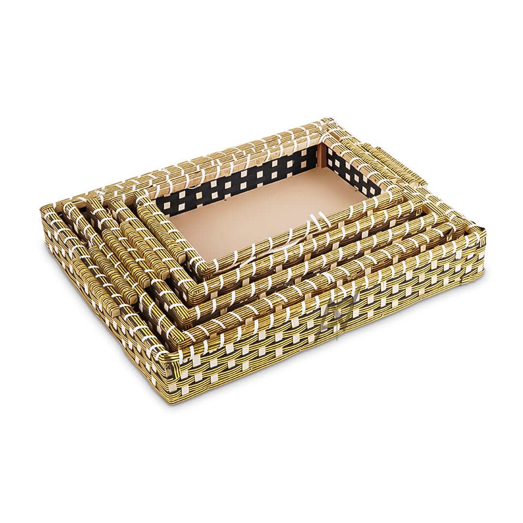 Set of 5 - Golden Rectangle Cane Baskets for Gifting or Wedding decoration - aliakbardecoration