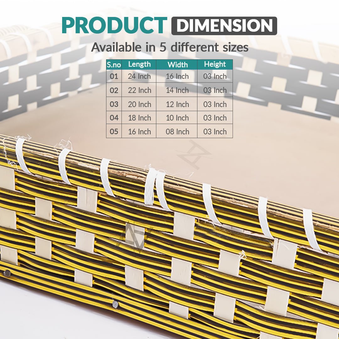 Set of 5 - Golden Rectangle Cane Baskets for Gifting or Wedding decoration - aliakbardecoration