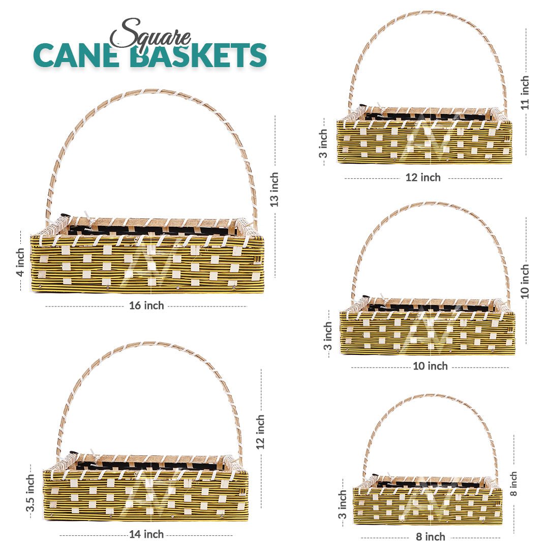 Set of 5 - Golden Square Cane Baskets for Gifting or Wedding decoration - aliakbardecoration