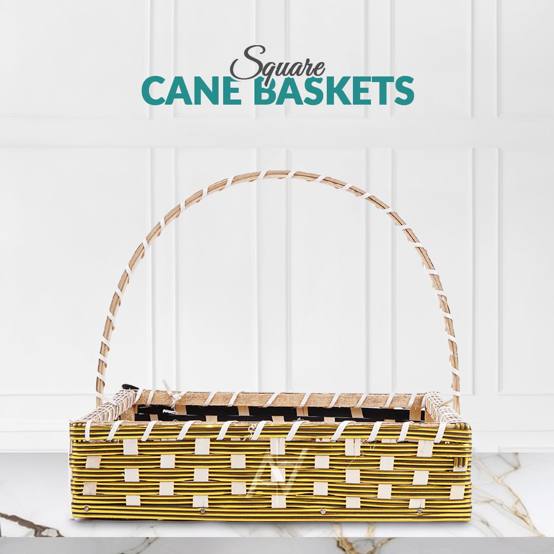 Set of 5 - Golden Square Cane Baskets for Gifting or Wedding decoration - aliakbardecoration