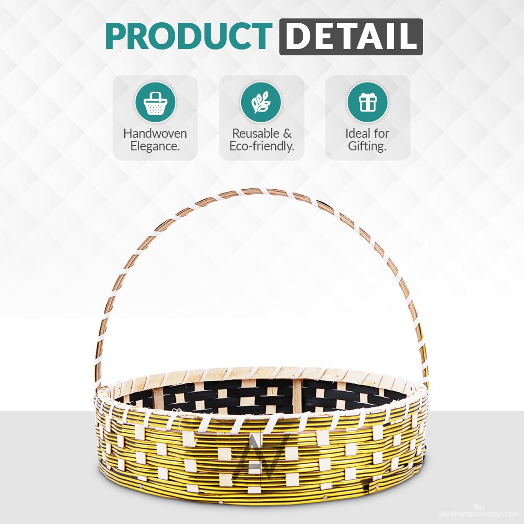Set of 5 - Round Golden Cane Basket for Gifting, wedding decoration - aliakbardecoration