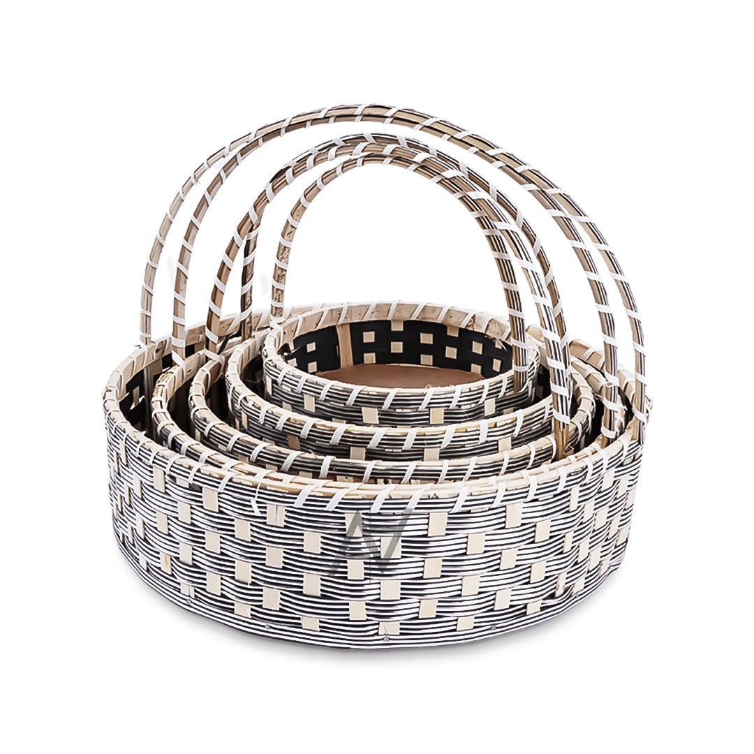 Set of 5 - Round Silver Cane Basket for Gifting, wedding decoration - aliakbardecoration