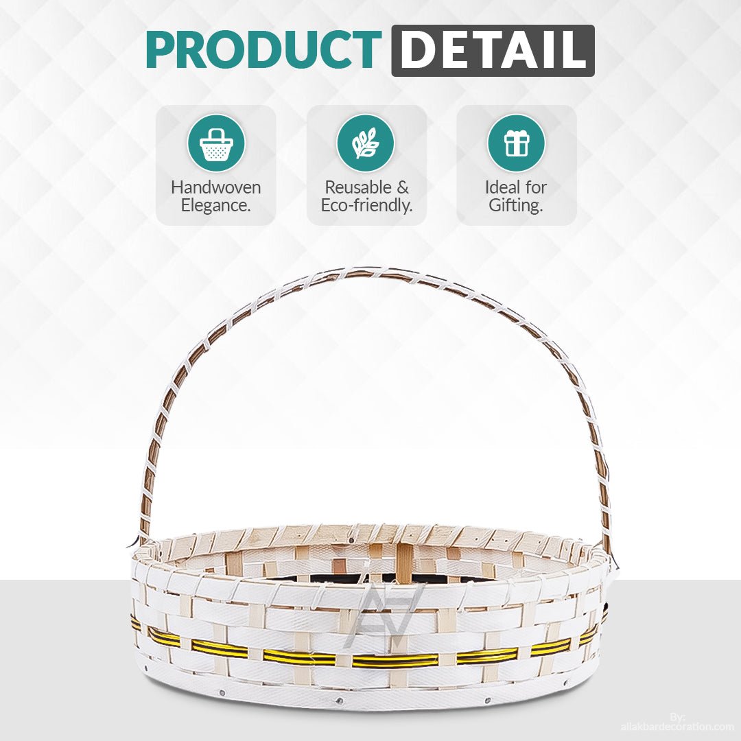 Set of 5 - Round White Cane Basket for Gifting, wedding decoration - aliakbardecoration