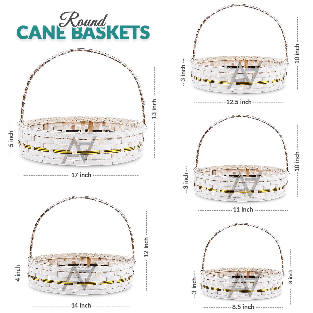 Set of 5 - Round White Cane Basket for Gifting, wedding decoration - aliakbardecoration