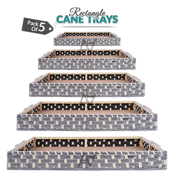 Set of 5 - Silver Rectangle Cane Baskets for Gifting or Wedding decoration - aliakbardecoration