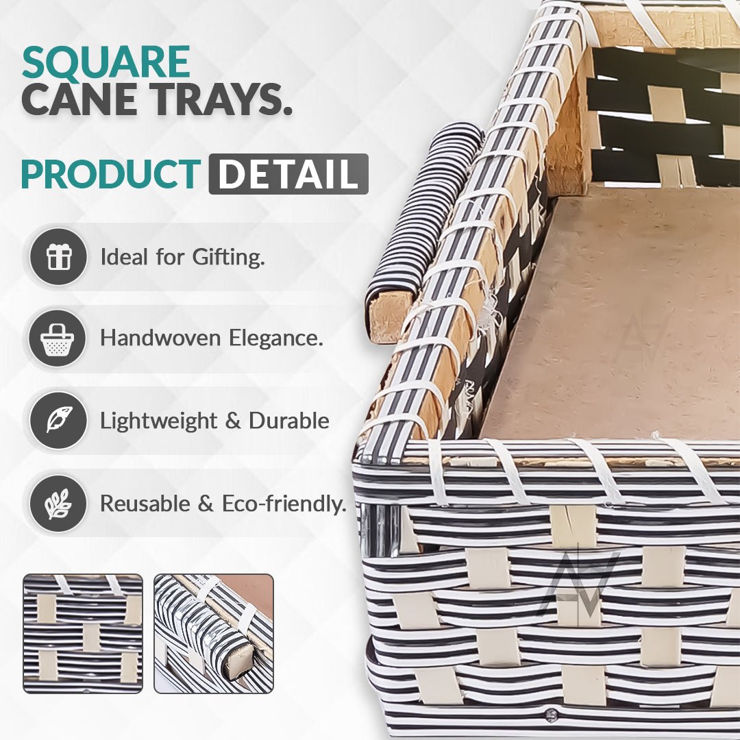 Set of 5 - Silver Rectangle Cane Baskets for Gifting or Wedding decoration - aliakbardecoration