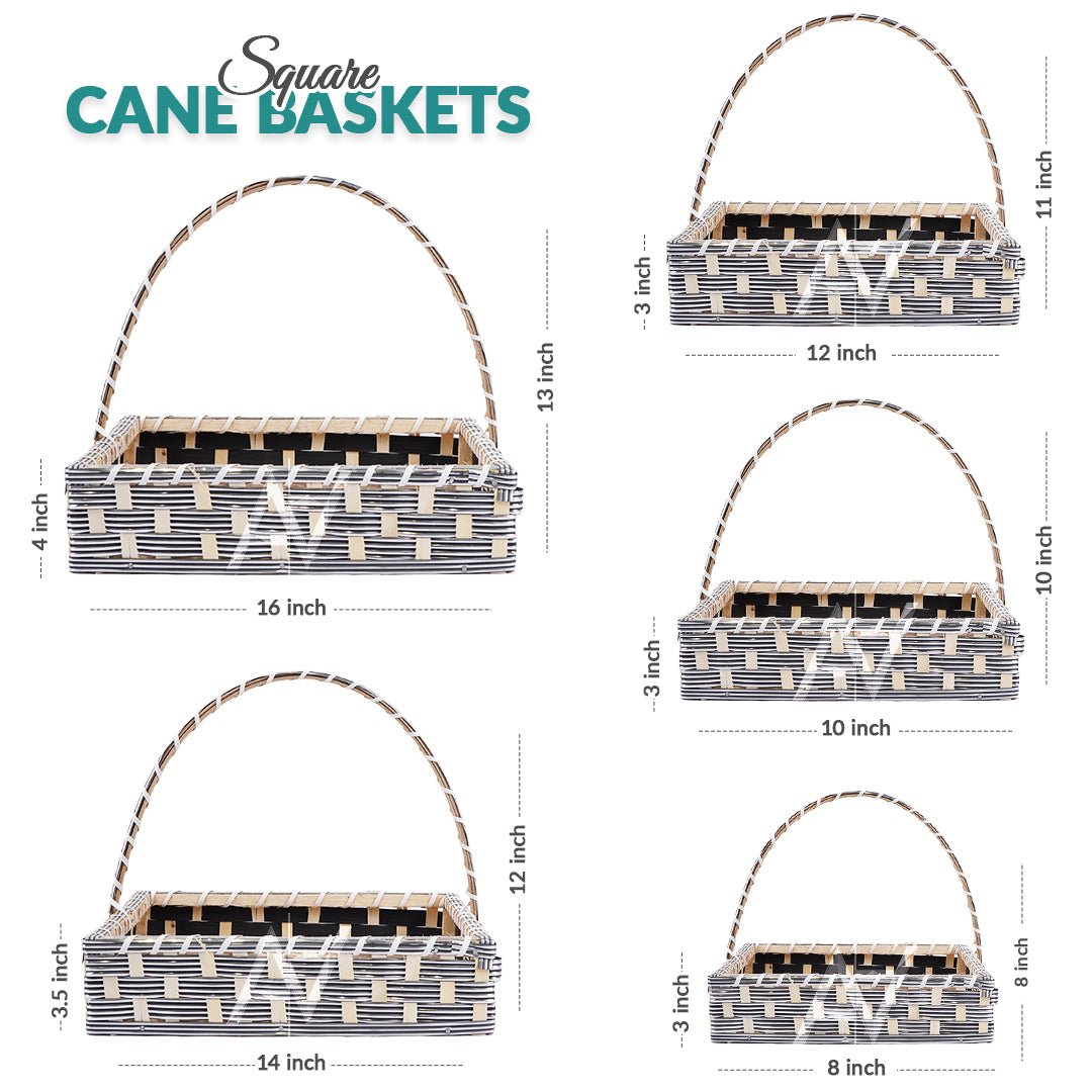 Set of 5 - Silver Square Cane Baskets for Gifting or Wedding decoration - aliakbardecoration