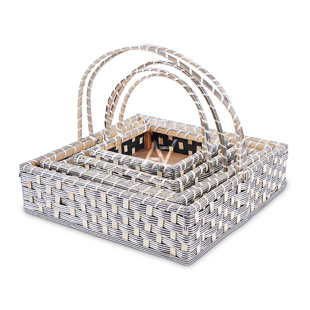 Set of 5 - Silver Square Cane Baskets for Gifting or Wedding decoration - aliakbardecoration