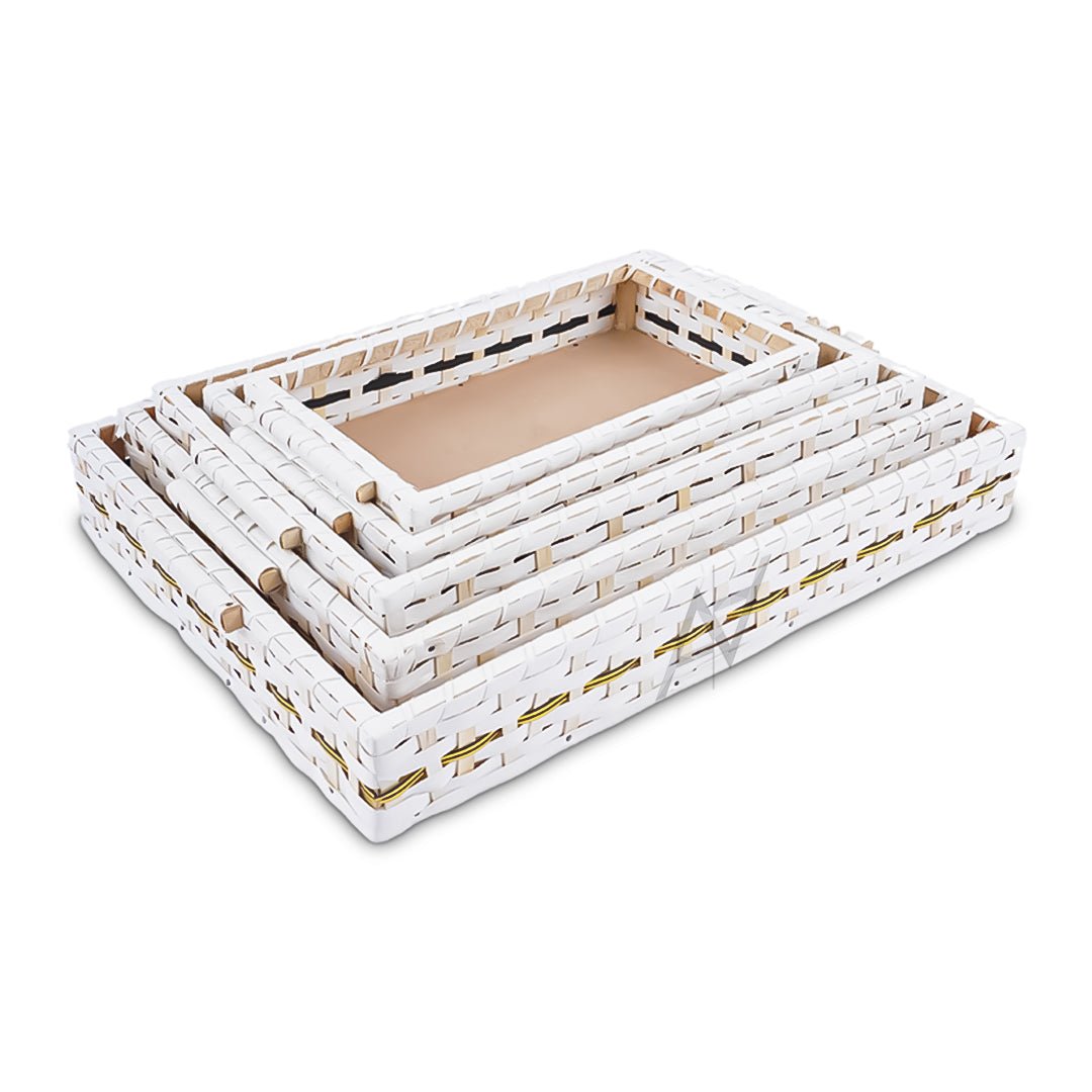 Set of 5 - White Rectangle Cane Baskets for Gifting or Wedding decoration - aliakbardecoration
