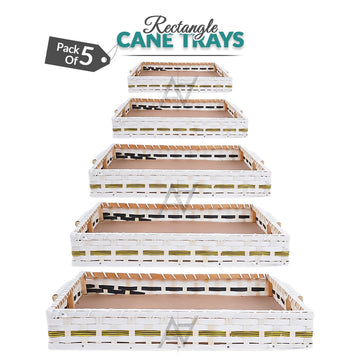 Set of 5 - White Rectangle Cane Baskets for Gifting or Wedding decoration - aliakbardecoration