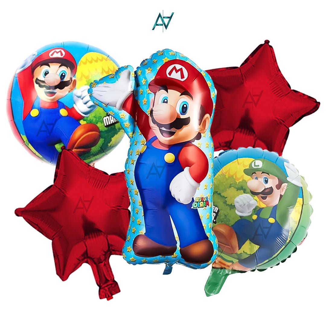 Super Mario Foil Balloon Set (5 Pcs) by Ali Akbar Decoration – Gaming Theme Balloons - aliakbardecoration
