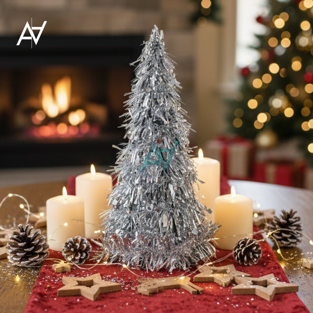 Tinsel Table - Top Christmas Tree – Red & Silver - aliakbardecoration